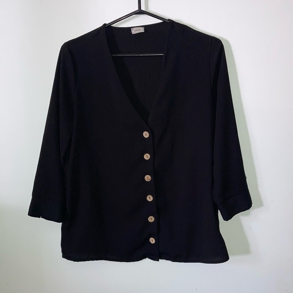 Pimkie black polyester linen button down top - Picture 1 of 6